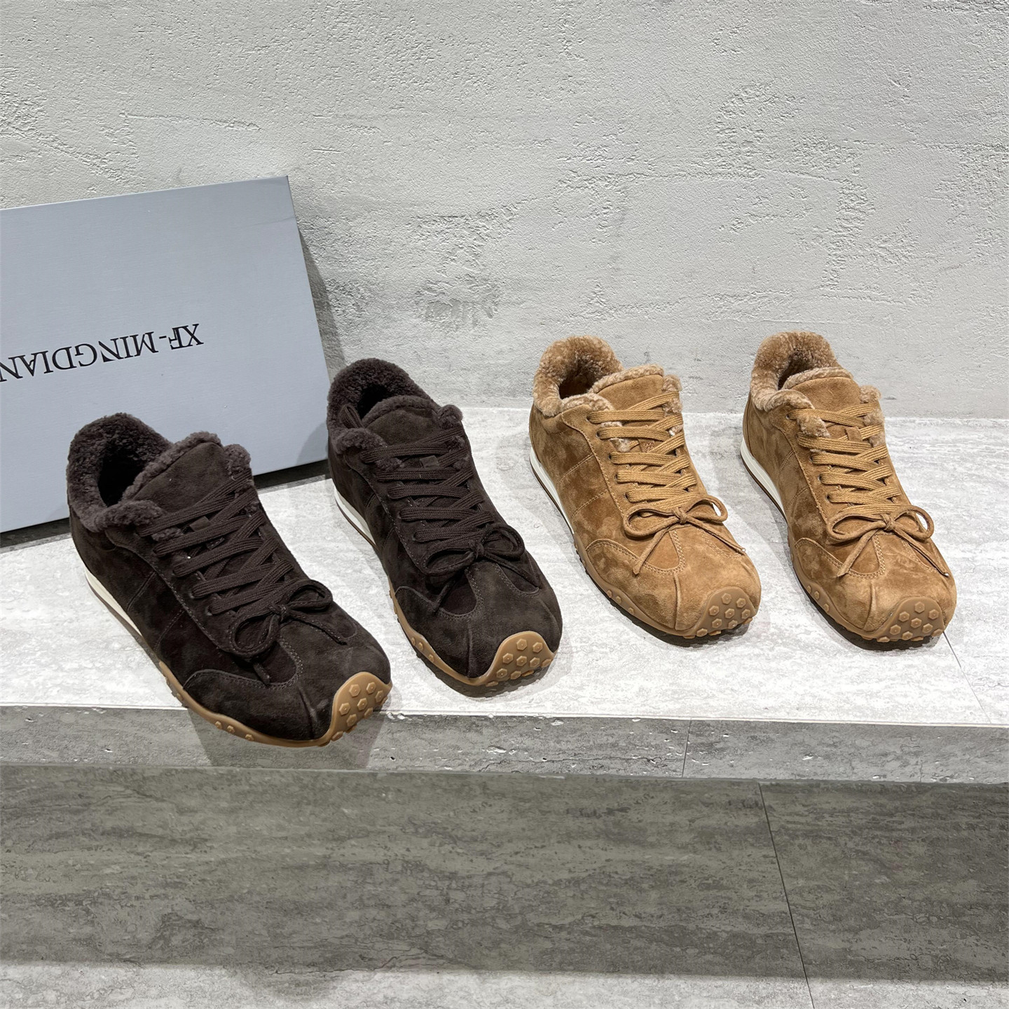 真皮蝴蝶结加绒保暖德训鞋棉鞋潮