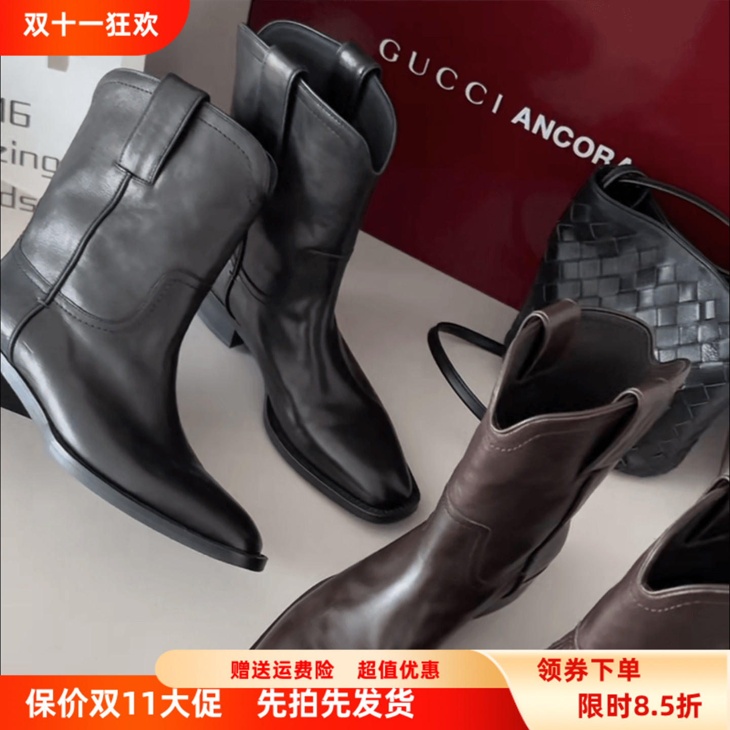 WM6女鞋欧洲站2025秋新款圆头休闲真皮粗跟套筒机车短靴马丁靴潮