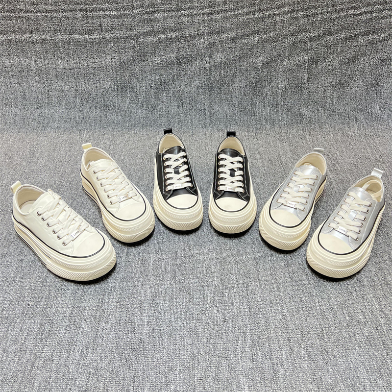 欧洲站乐魔女鞋2025春新款欧货真皮系带厚底松糕鞋休闲运动板鞋潮