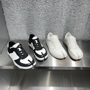 欧洲站女2026春新款欧货真皮系带厚底分趾猪蹄鞋韩版休闲运动板鞋