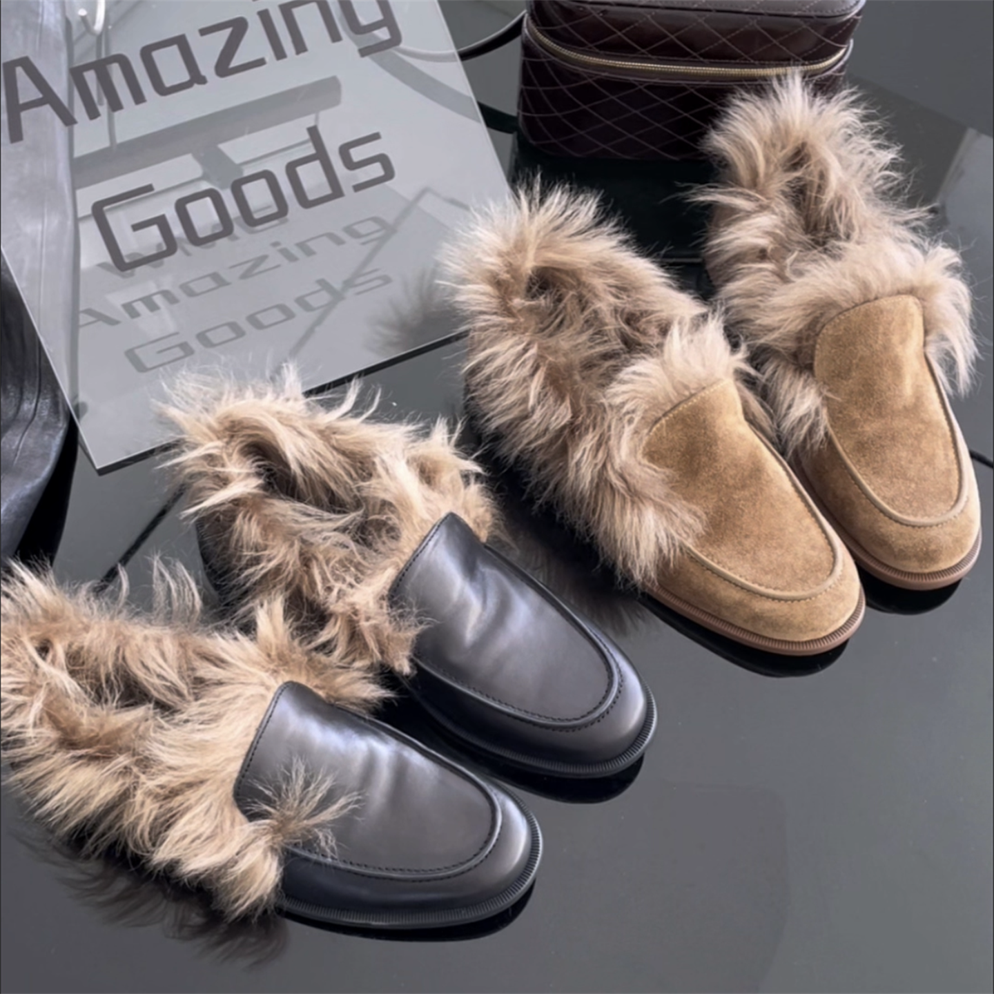 WM6女2025秋冬新款欧货真皮羊毛加绒保暖小皮鞋一脚蹬懒人乐福鞋,女鞋,乐福鞋（豆豆鞋）,淘宝优惠券,粉丝福利购,淘宝优惠卷