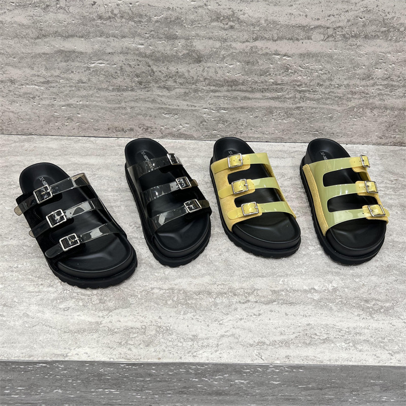 欧洲站女鞋2025夏新款欧货真皮扣带厚底一字拖凉鞋沙滩风凉拖鞋潮
