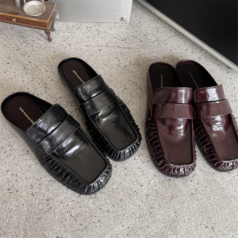 wm6女鞋2026春新款欧货真皮平底懒人勃肯半拖鞋一脚蹬包头拖鞋潮