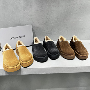 可脚踩勃肯棉鞋 欧货真皮羊毛加绒保暖乐福鞋 2025冬新款 欧洲站女鞋