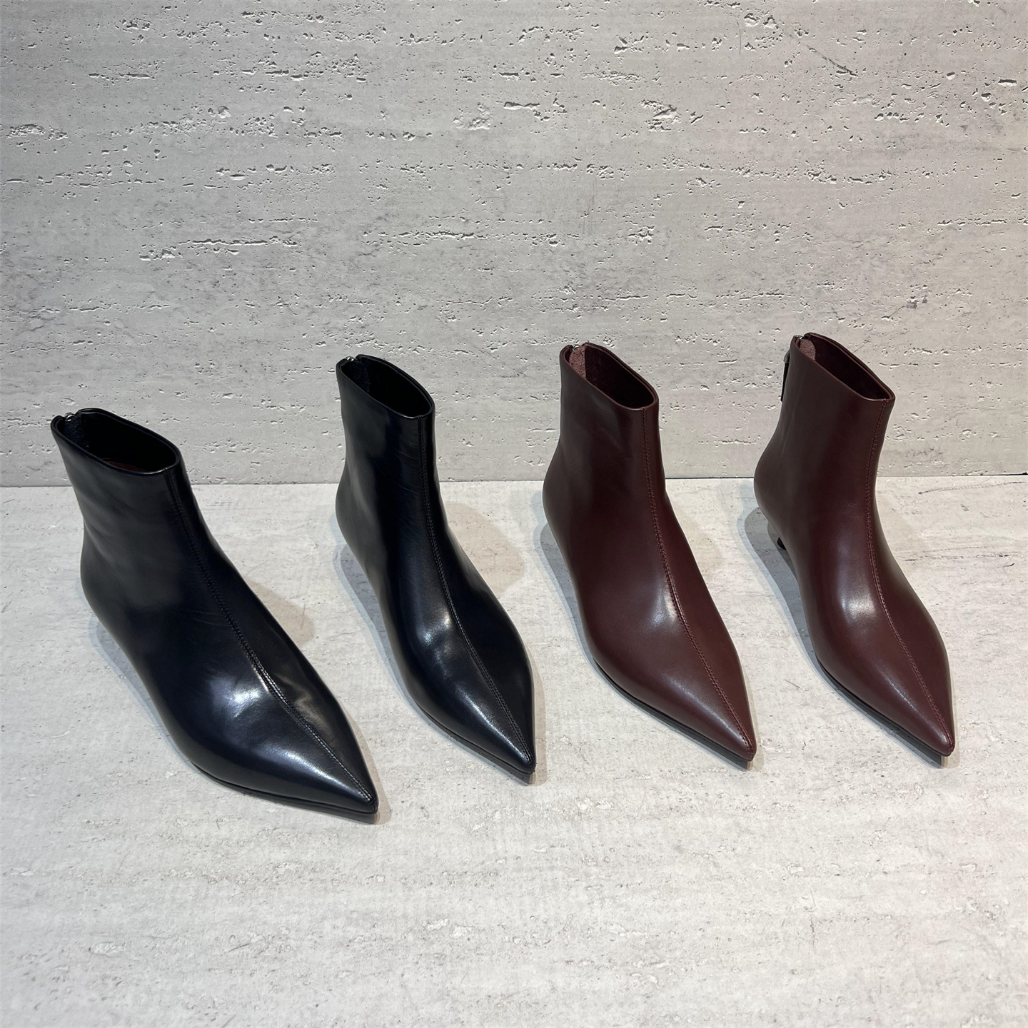 真皮尖头后拉链高跟短靴马丁靴潮