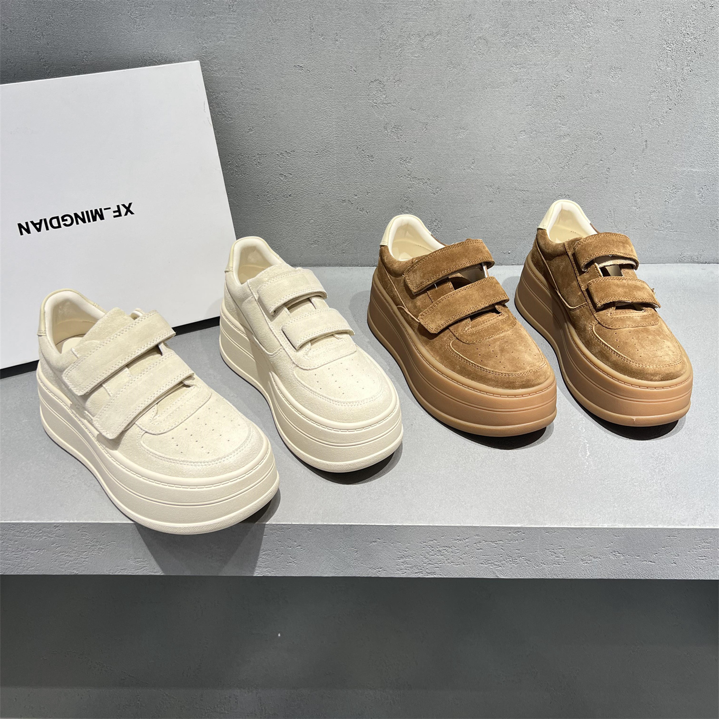 真皮厚底魔术贴休闲运动鞋板鞋潮