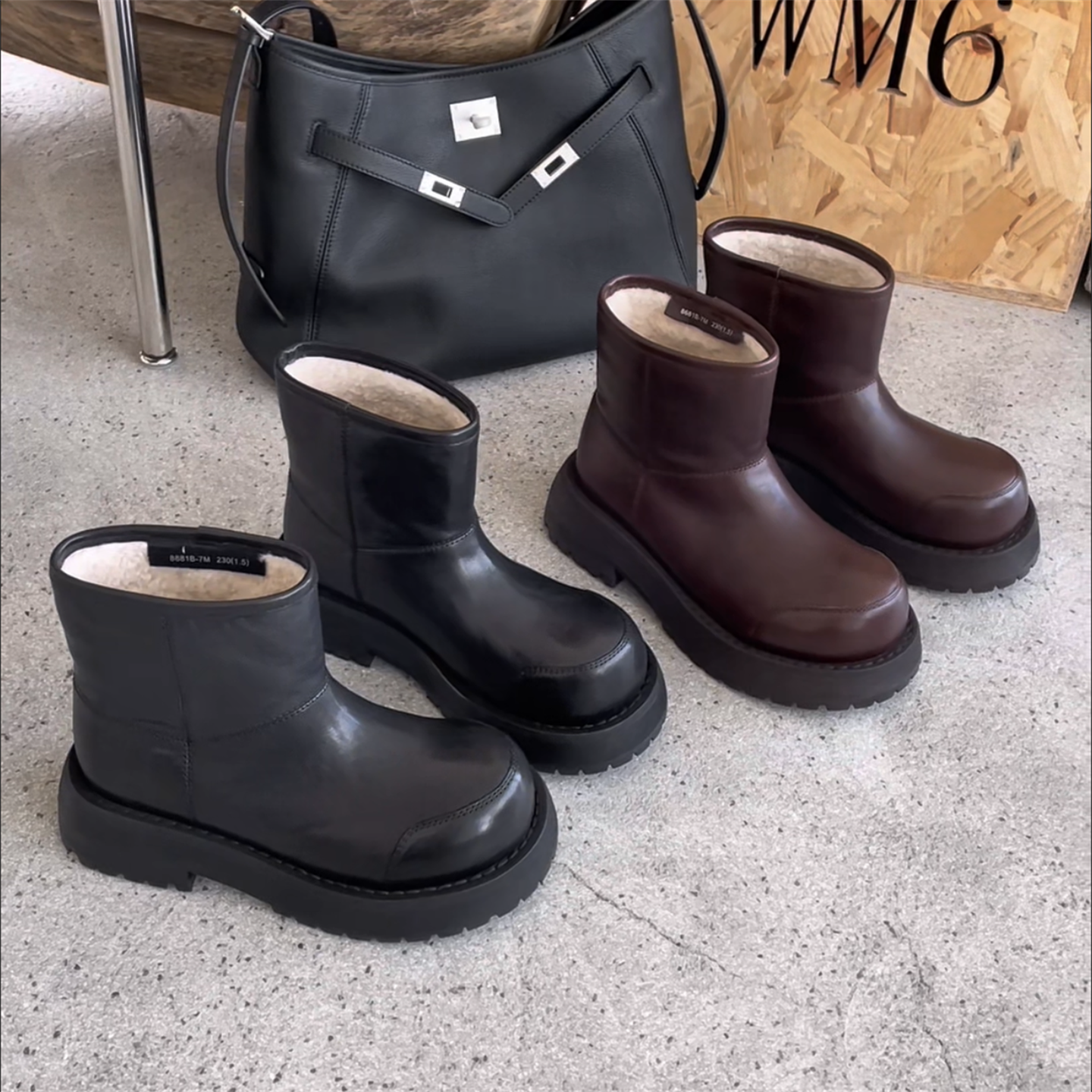 WM6女靴真皮厚底羊毛保暖雪地靴