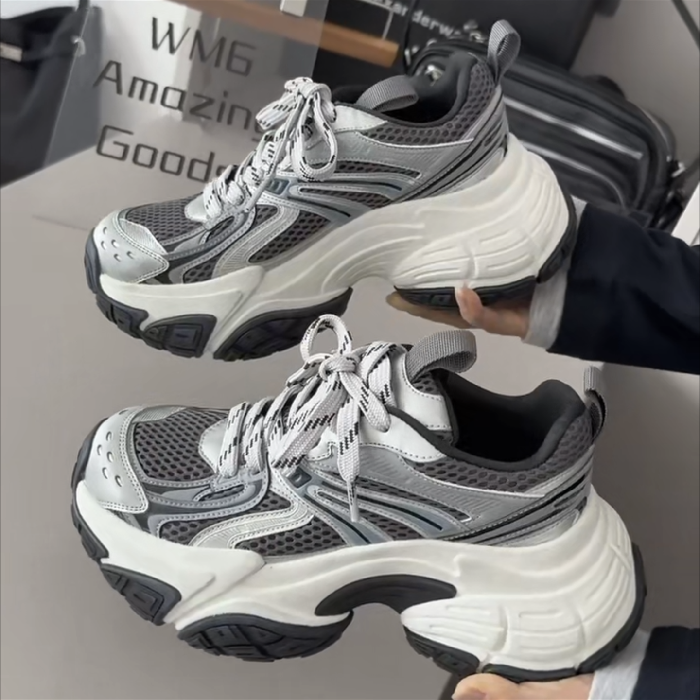 欧货真皮圆头休闲透气厚底运动鞋