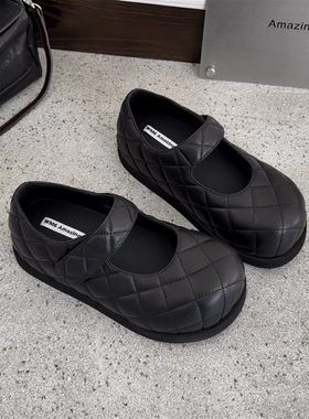 WM6欧洲站真皮女鞋2026春季新款圆头休闲魔术贴增高浅口玛丽珍鞋