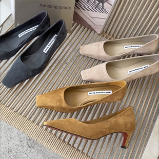 浅口单鞋 WM6女鞋 高跟鞋 欧货真皮磨砂皮方头细跟时尚 潮 2026春新款