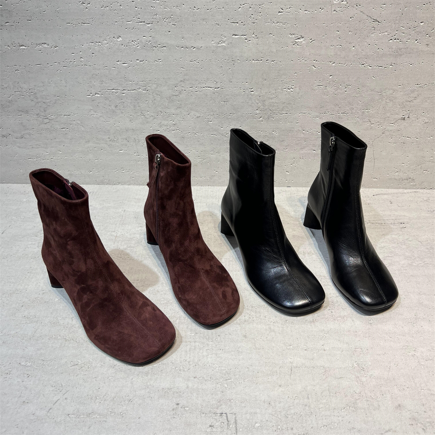 真皮方头时装高跟短靴马丁靴欧货