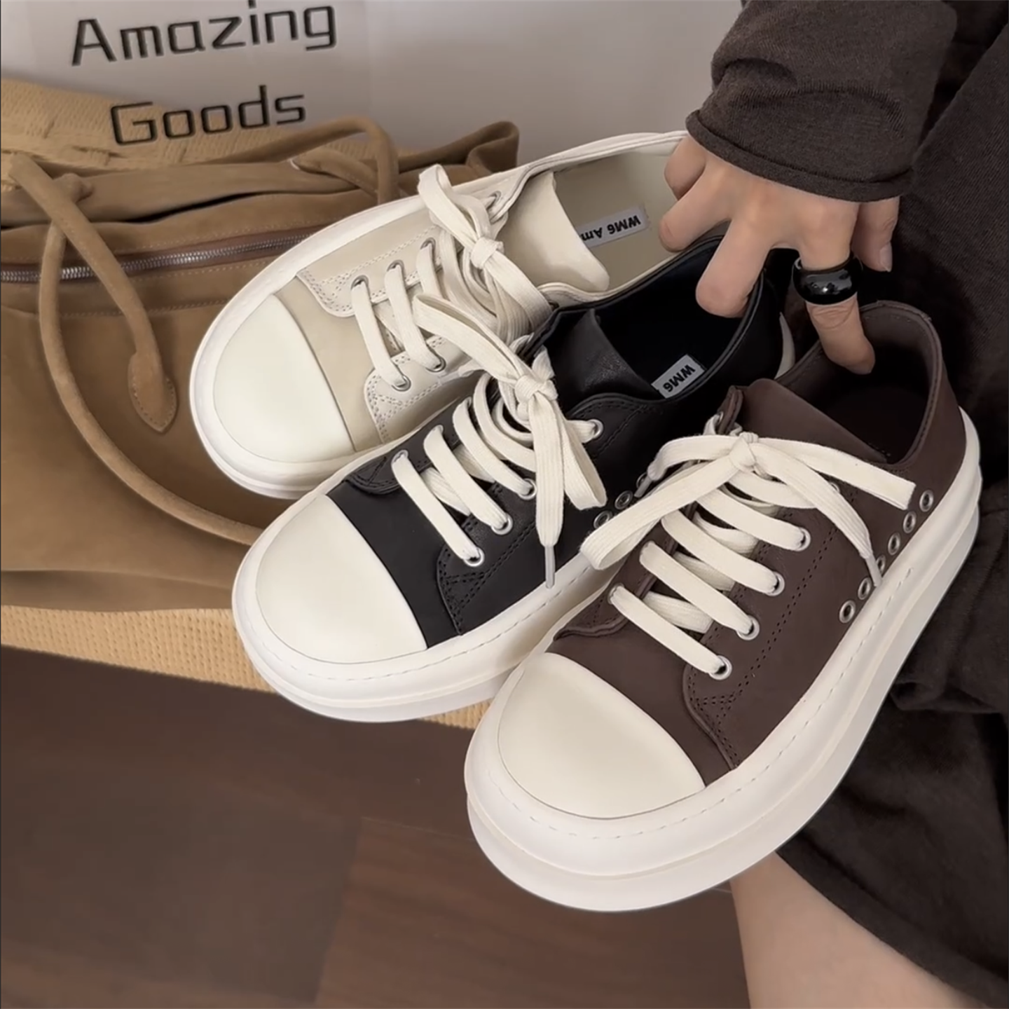 WM6女鞋真皮厚底休闲运动板鞋潮