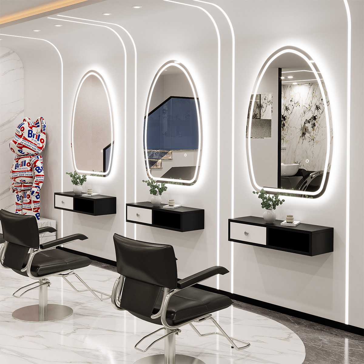 理发店网红镜子挂墙美发镜台单面智能发光镜壁挂式发廊LED镜套装