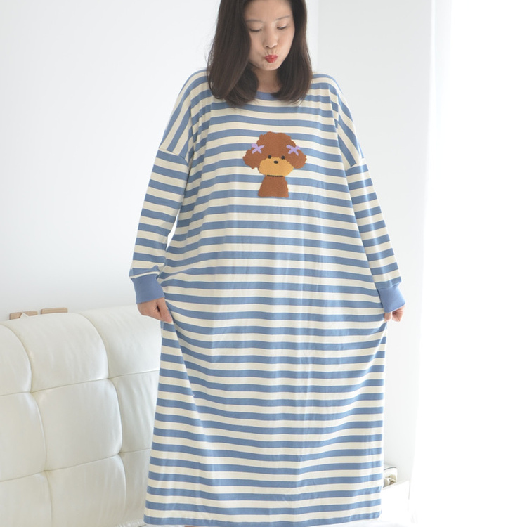 加厚纯棉秋冬长袖加大码孕妇睡裙