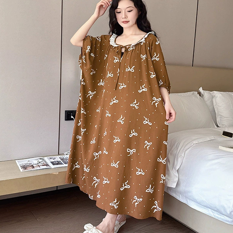 200斤加肥大码人棉短袖长款睡裙女胖MM夏季棉绸薄款家居睡衣30