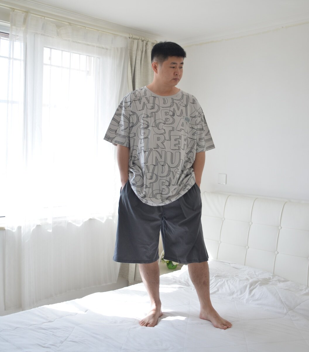 260斤加肥加大码纯棉短袖短裤睡衣男夏季薄款宽松休闲家居服套装