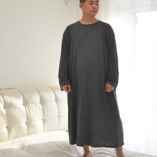 300斤加肥加大码重磅莫代尔男士睡裙秋季长袖超长款家居睡袍睡衣