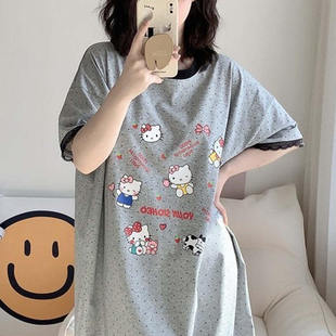 带胸垫睡裙女胖MM宽松卡通针织纯棉夏季 200斤加肥大码 家居睡衣