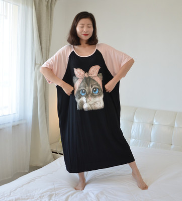 猫星人加长款夏季短袖薄莫代尔睡裙热销31件买三送一