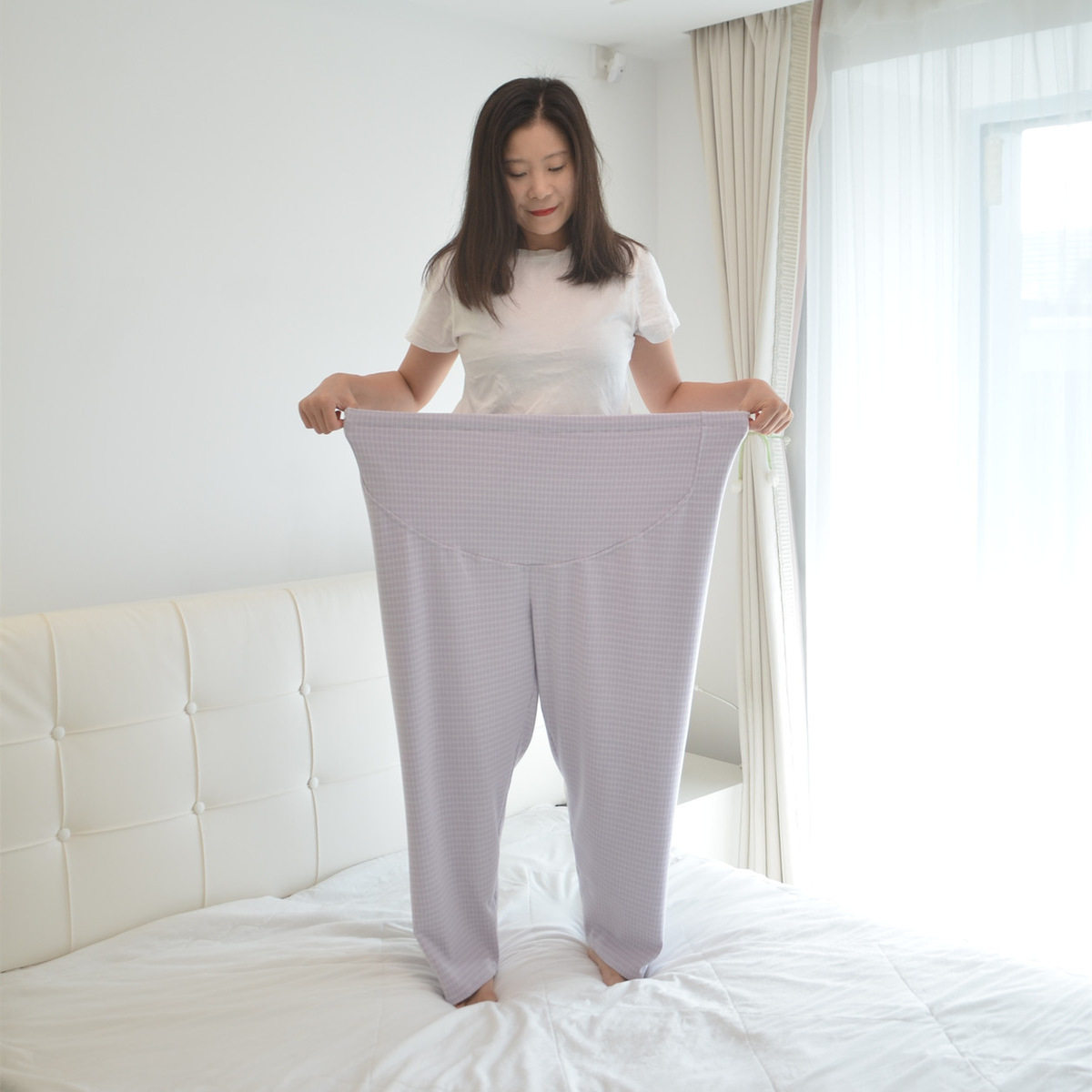 300斤冬季加肥超大码薄绒孕妇睡裤调节德绒保暖托腹居家月子长裤