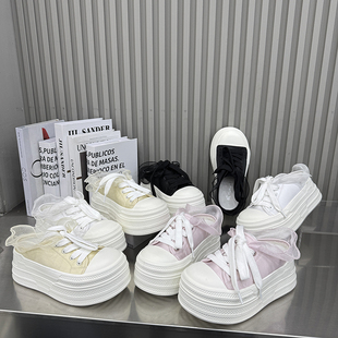 百搭休闲鞋 蕾丝花边单鞋 松糕鞋 女厚底增高浅口圆头26春季 9003