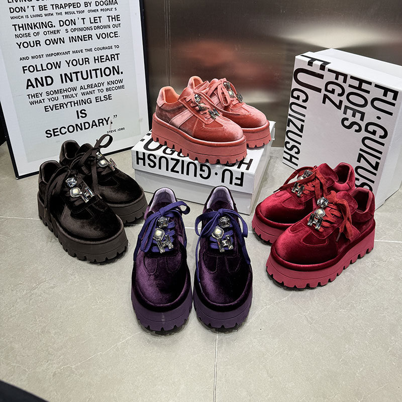 春季新款水钻绒布厚底松糕鞋女百搭增高小个子乐福鞋潮单鞋女012,女鞋,松糕（摇摇）鞋,淘宝优惠券,粉丝福利购,淘宝优惠卷