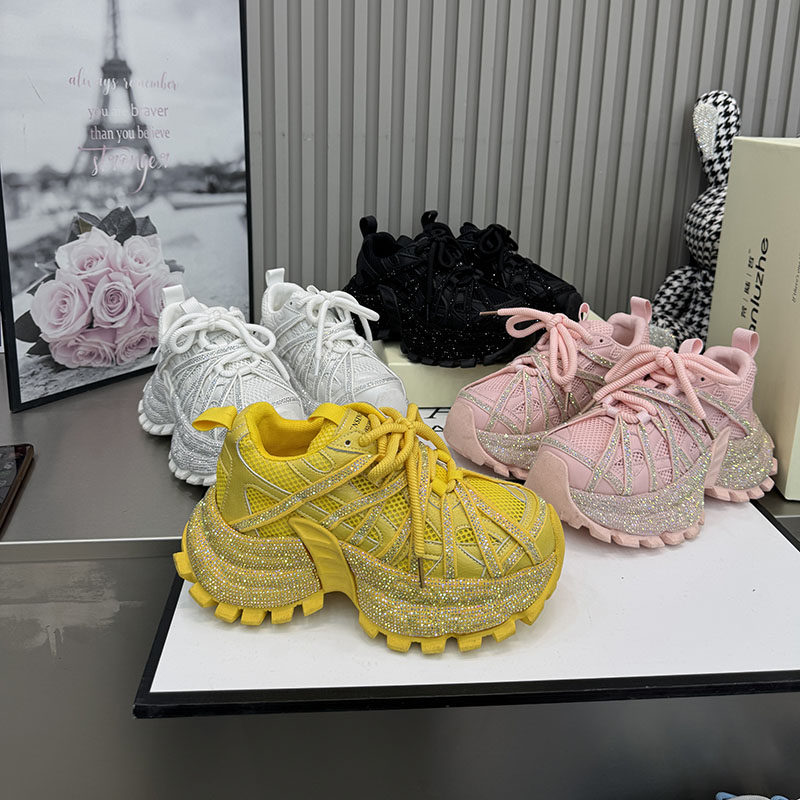 水钻绑带厚底老爹鞋新款增高休闲鞋系带单鞋运动松糕鞋9672-10