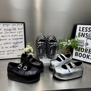 1133 女内增高松糕底圆头浅口单鞋 学院风双扣带玛丽珍鞋 26春季