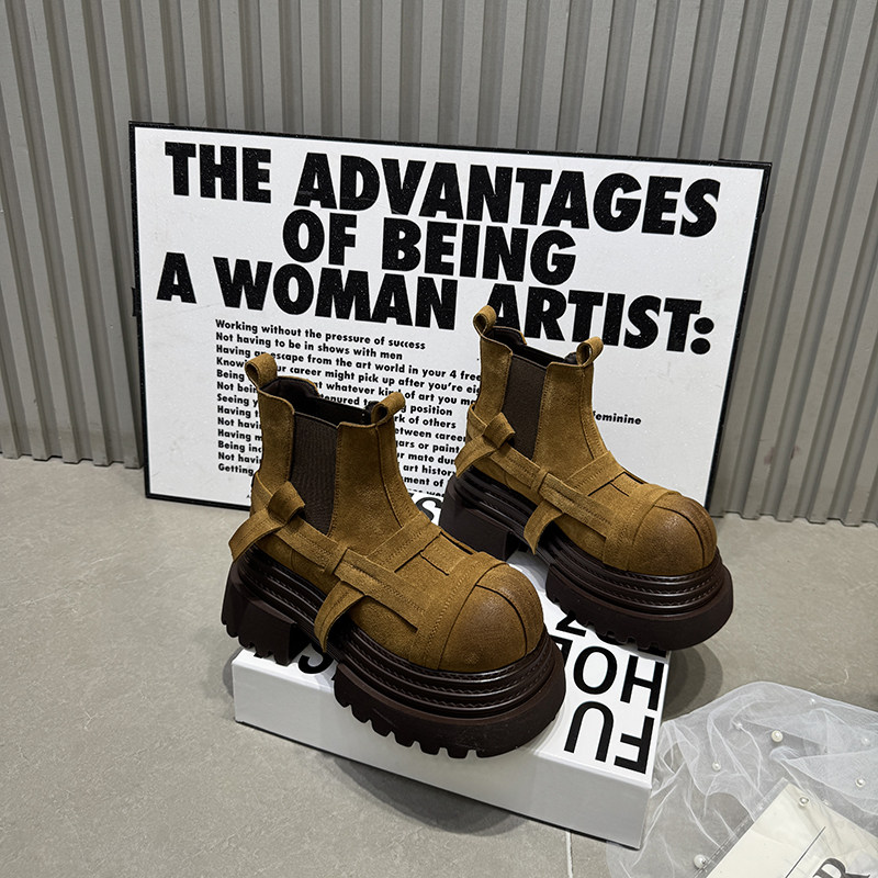 25反毛皮靴真皮大头厚底马丁靴