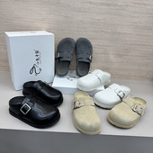 女拖117 韩版 百搭休闲厚底真皮半拖鞋 女2026春夏季 皮带扣勃肯鞋