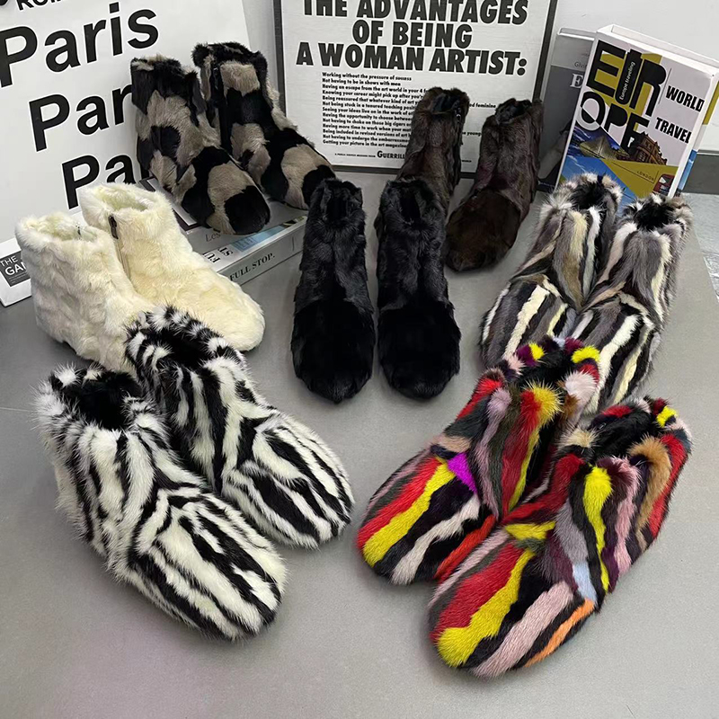 真毛靴女貂毛雪地靴子