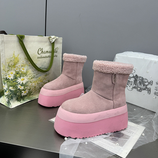 厚底磨砂皮增高雪地靴女冬季 加绒保暖增高毛绒靴百搭棉靴6906