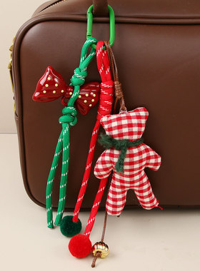 圣诞玩偶ins森系布艺包包挂件卡通可爱小熊仔书包钥匙扣饰品