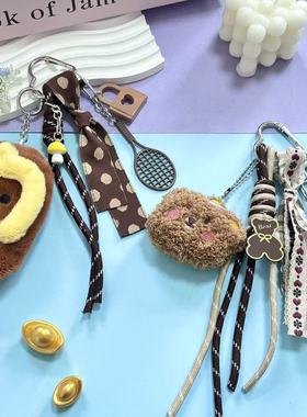 可爱毛绒充棉吱吱叫拖鞋蝴蝶结包包挂件diy可爱手机包挂饰钥匙扣