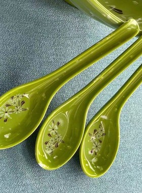 绿色钩尾勺家用长柄小汤勺麻辣烫饭店喝汤勺子仿瓷密胺调羹饭店用