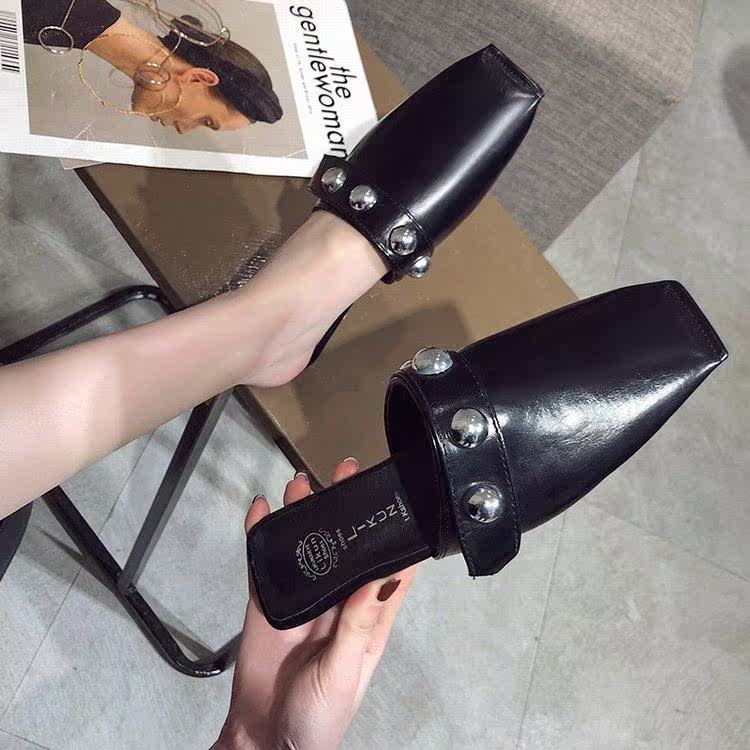 網紅包頭半拖鞋女2019春夏新款黑色方頭平底穆勒鞋外穿懶人鞋涼鞋在類目 女鞋, 拖鞋中 - 來自Buy2taobao.com提供專業的淘寶代購服務