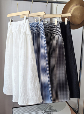 显瘦高腰a字半身裙日系轻量泡泡纱宽松百搭中长款蓬蓬伞裙女春夏