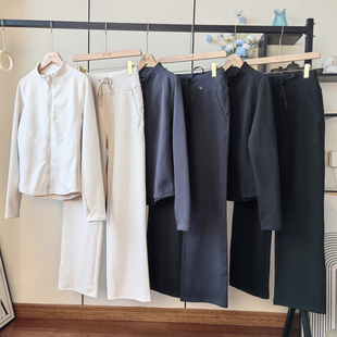 两件套女 外套高腰阔腿休闲裤 LU家同款 羊绒蛋白发热保暧立领开衫