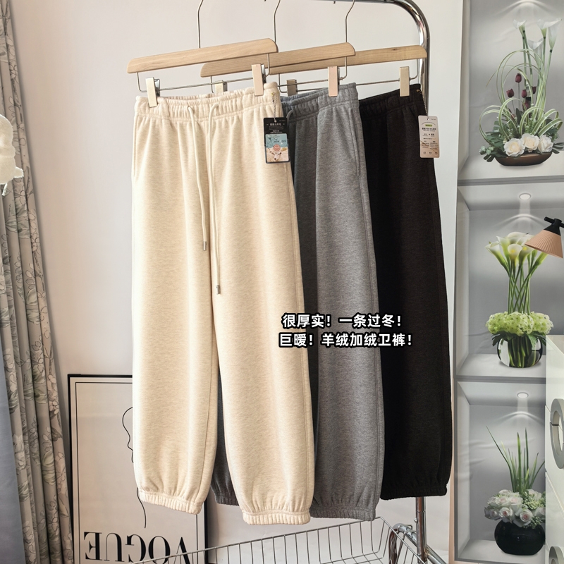 加厚加绒蓄热保暖羊绒束脚休闲裤