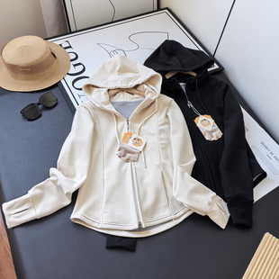 LU家！石墨烯羊毛蚕丝发热保暧双面绒修身显瘦连帽拉链开衫外套女