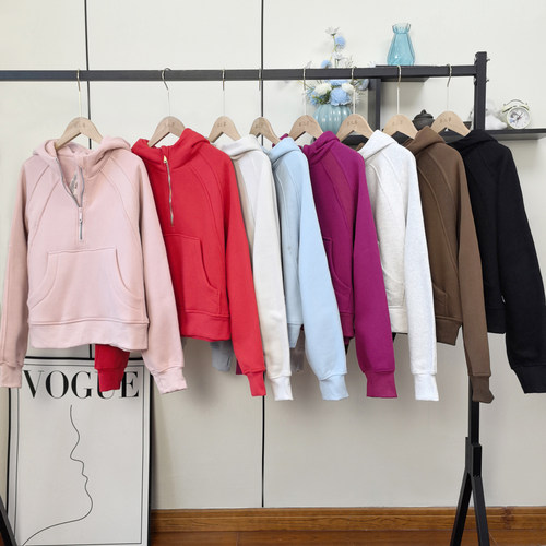 LU家同款半拉链连帽卫衣女秋冬加绒保暧宽松短款运动休闲瑜伽外套