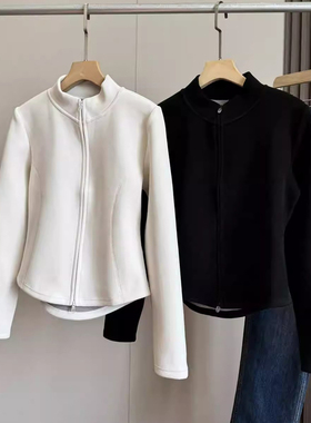 LU家同款~超显身材~石墨烯发热保暧双面绒修身显瘦立领夹克短外套