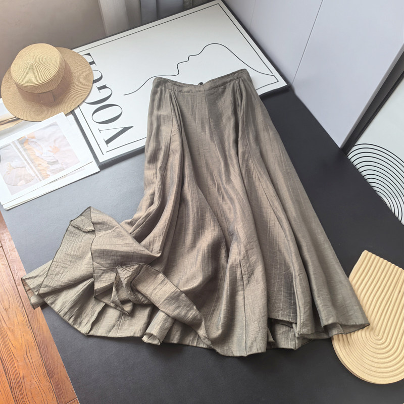 西班牙D！简约时尚飘逸垂坠高腰显瘦不规则A字半身裙长款伞裙女夏