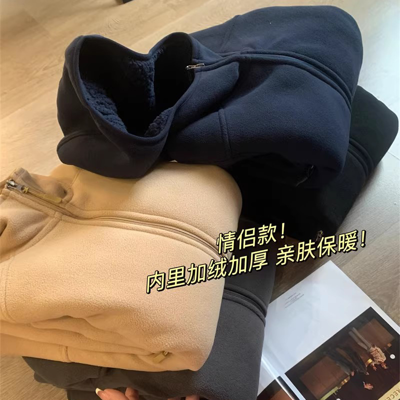 情侣款摇粒绒防风保暖连帽外套