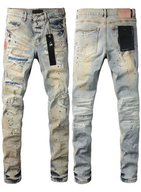 欧美街头设计师纯色美式复古潮流嘻哈痞帅drip修身弹力小脚牛仔裤