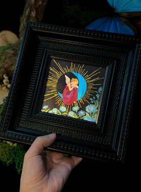 山意SHALL纯手工蝶翅画大蓝闪蝶小众蝴蝶标本相框生日礼物装饰