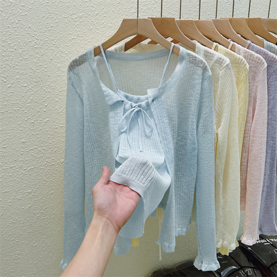 冰丝吊带防晒薄款针织开衫两件套