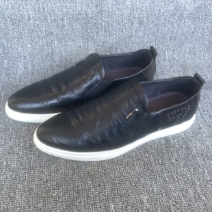 黑色百搭舒适透气低帮鞋 春秋一脚蹬休闲皮鞋 真皮男鞋 撤柜尾货断码