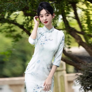 气质 旗袍春季 新款 清新甜美感2025新款 牛奶丝复合长款