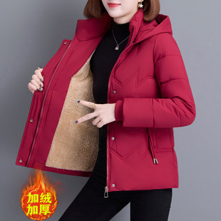 红色短款羽绒服女款2025年冬季新款品牌加绒加厚中年妈妈冬装外套